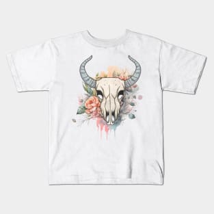 Goat Skull Flowers Colorful Kids T-Shirt